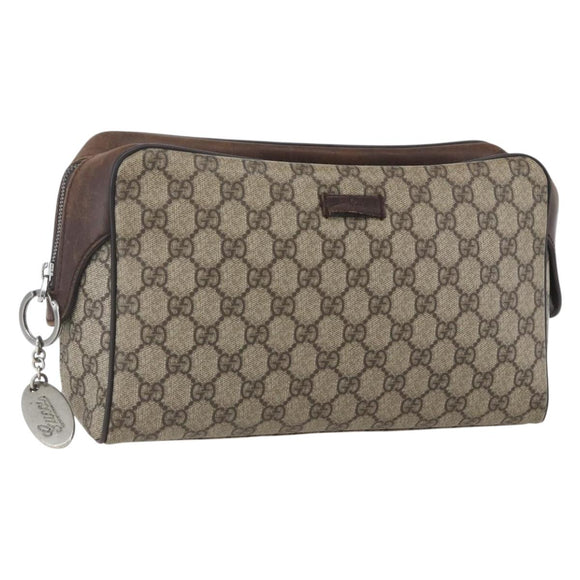 GUCCI GG Supreme Clutch Bag PVC Beige Silver 108801 Auth 162380