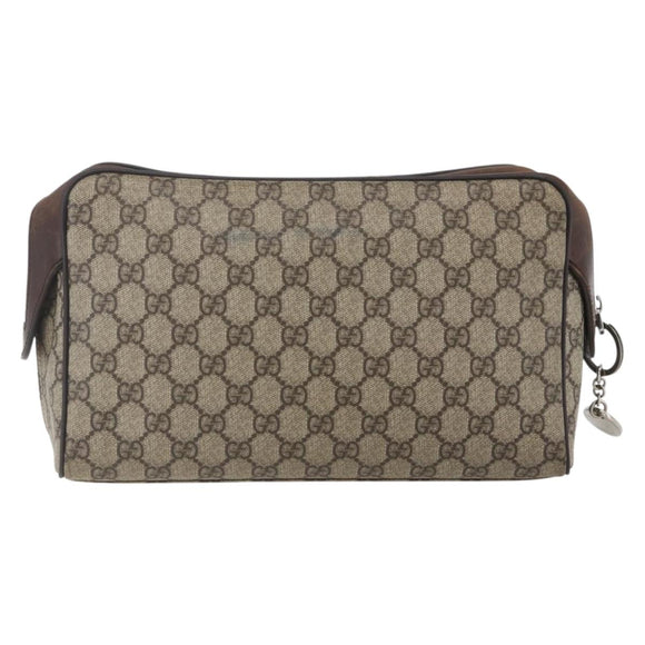 GUCCI GG Supreme Clutch Bag PVC Beige Silver 108801 Auth 162380