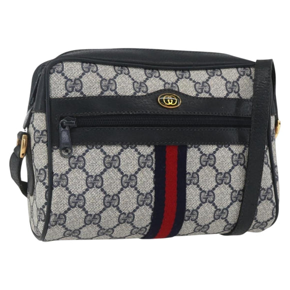 GUCCI GG Supreme Sherry Line Bag PVC Navy Gold Red 56 02 004 Auth 162384
