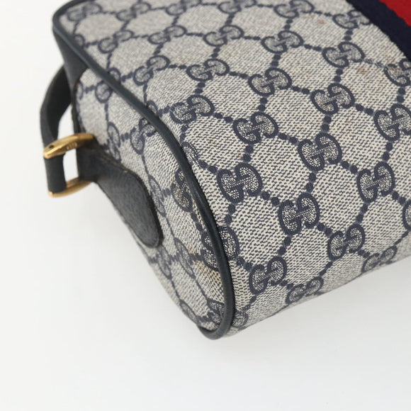 GUCCI GG Supreme Sherry Line Bag PVC Navy Gold Red 56 02 004 Auth 162384