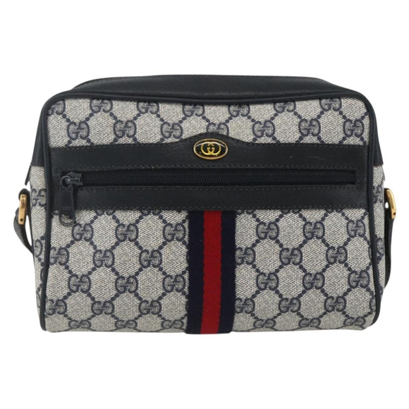 GUCCI GG Supreme Sherry Line Bag PVC Navy Gold Red 56 02 004 Auth 162384