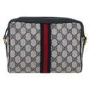 GUCCI GG Supreme Sherry Line Bag PVC Navy Gold Red 56 02 004 Auth 162384-3
