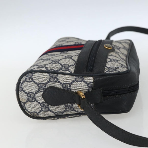 GUCCI GG Supreme Sherry Line Bag PVC Navy Gold Red 56 02 004 Auth 162384