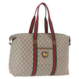 GUCCI GG Plus Supreme Web Sherry Line Boston Bag PVC Beige Red Auth 162385