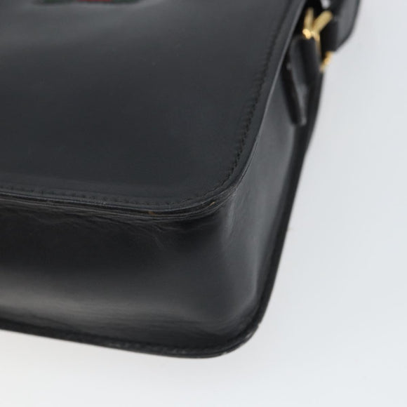 GUCCI Web Sherry Line Shoulder Bag Leather Black Red 007 1274 0230 Auth 162391V