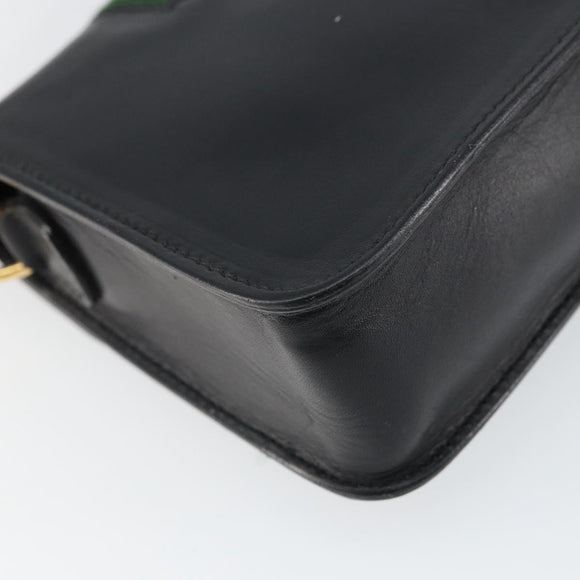 GUCCI Web Sherry Line Shoulder Bag Leather Black Red 007 1274 0230 Auth 162391V