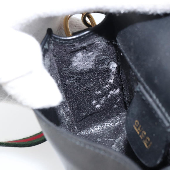 GUCCI Web Sherry Line Shoulder Bag Leather Black Red 007 1274 0230 Auth 162391V