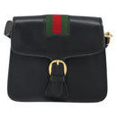 GUCCI Web Sherry Line Shoulder Bag Leather Black Red 007 1274 0230 Auth 162391-13