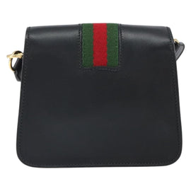 GUCCI Web Sherry Line Shoulder Bag Leather Black Red 007 1274 0230 Auth 162391 - 0