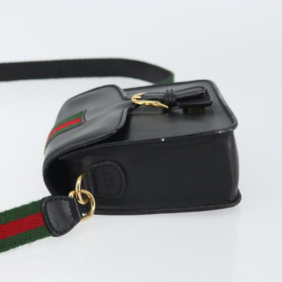 GUCCI Web Sherry Line Shoulder Bag Leather Black Red 007 1274 0230 Auth 162391V