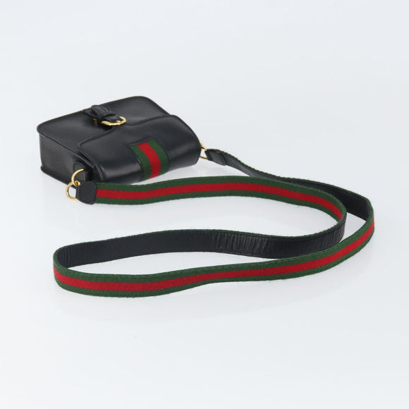 GUCCI Web Sherry Line Shoulder Bag Leather Black Red 007 1274 0230 Auth 162391V