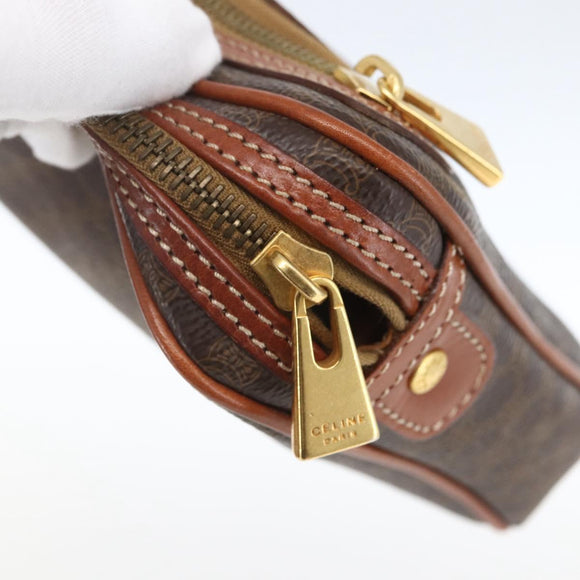 CELINE Macadam Canvas Clutch Bag PVC Leather Brown Gold Auth 162398