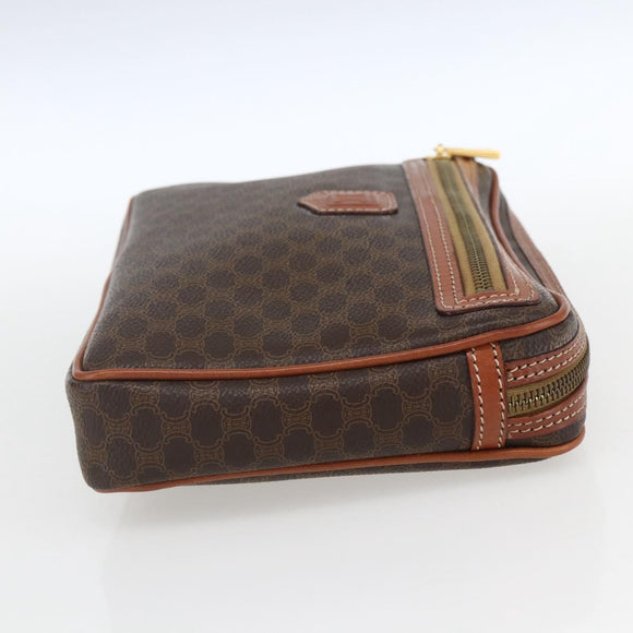 CELINE Macadam Canvas Clutch Bag PVC Leather Brown Gold Auth 162398