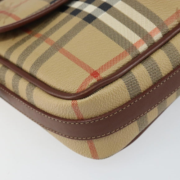 Burberry Nova Check Umhängetasche PVC Beige Gold Auth 162400
