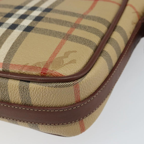 Burberry Nova Check Umhängetasche PVC Beige Gold Auth 162400