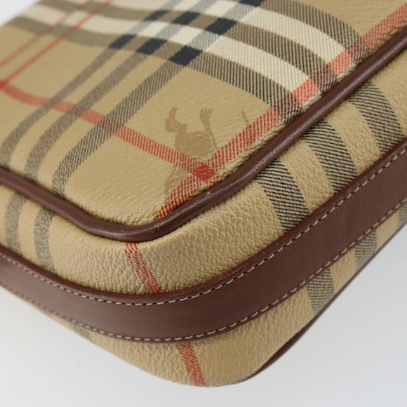 Burberry Nova Check Umhängetasche PVC Beige Gold Auth 162400