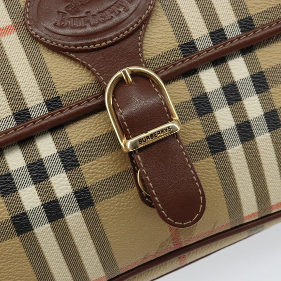 Burberry Nova Check Umhängetasche PVC Beige Gold Auth 162400