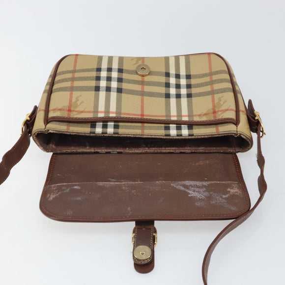 Burberry Nova Check Umhängetasche PVC Beige Gold Auth 162400