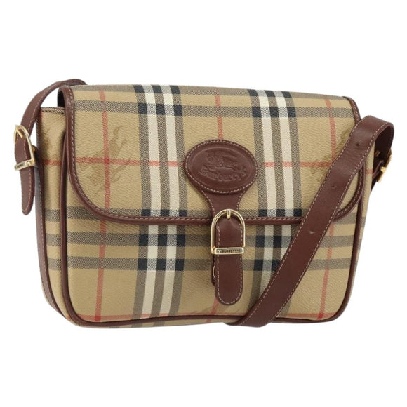 Burberry Nova Check Umhängetasche PVC Beige Gold Auth 162400