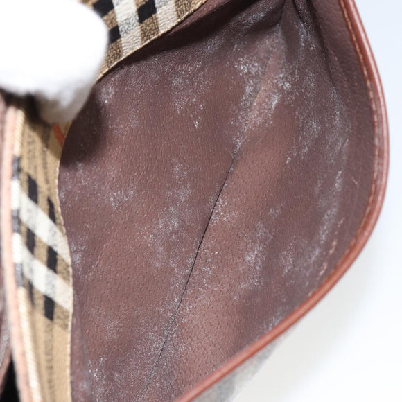 Burberry Nova Check Umhängetasche PVC Beige Gold Auth 162400