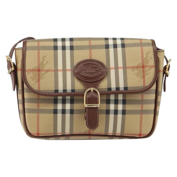 Burberry Nova Check Umhängetasche PVC Beige Gold Auth 162400