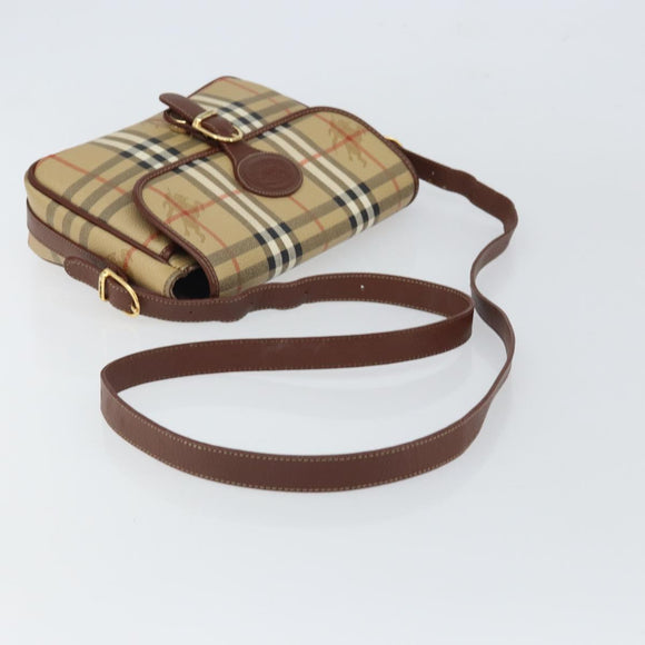 Burberry Nova Check Umhängetasche PVC Beige Gold Auth 162400