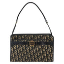 Christian Dior Trotter Canvas Shoulder Bag Navy Gold Auth 162402-2