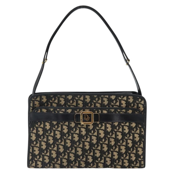 Christian Dior Trotter Canvas Shoulder Bag Navy Gold Auth 162402