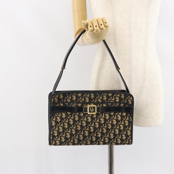 Christian Dior Trotter Canvas Shoulder Bag Navy Gold Auth 162402