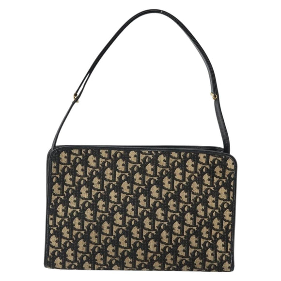 Christian Dior Trotter Canvas Shoulder Bag Navy Gold Auth 162402