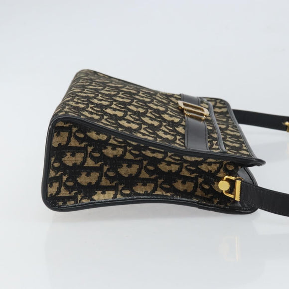 Christian Dior Trotter Canvas Shoulder Bag Navy Gold Auth 162402