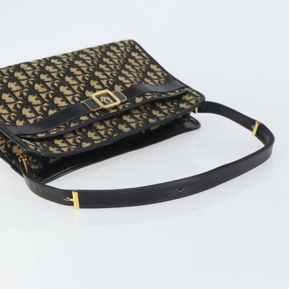 Christian Dior Trotter Canvas Shoulder Bag Navy Gold Auth 162402