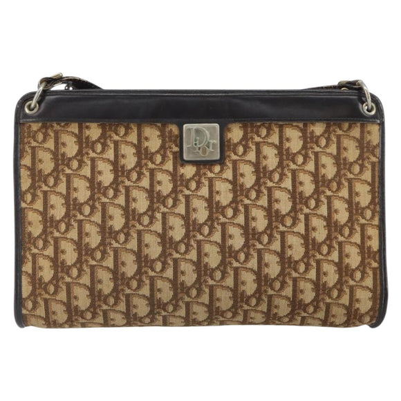 Christian Dior Trotter Canvas Shoulder Bag Brown Gold Auth 162403