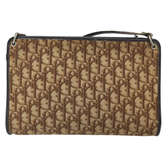 Christian Dior Trotter Canvas Shoulder Bag Brown Gold Auth 162403