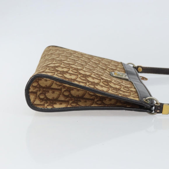 Christian Dior Trotter Canvas Shoulder Bag Brown Gold Auth 162403
