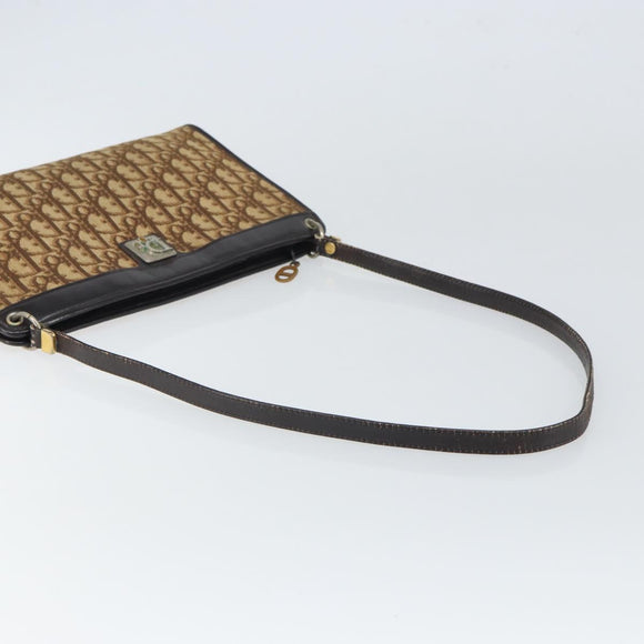 Christian Dior Trotter Canvas Shoulder Bag Brown Gold Auth 162403