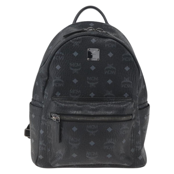 MCM Vicetos Logogram Backpack PVC Black Silver Auth 162406
