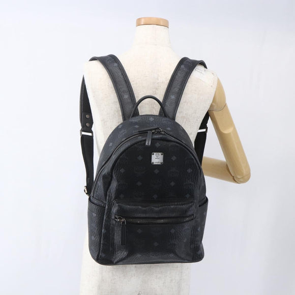 MCM Vicetos Logogram Backpack PVC Black Silver Auth 162406