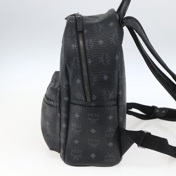 MCM Vicetos Logogram Backpack PVC Black Silver Auth 162406