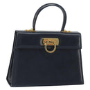 Salvatore Ferragamo Gancini Hand Bag Leather Navy Gold Auth 162408-1