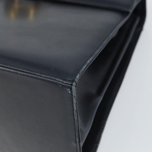 Salvatore Ferragamo Gancini Hand Bag Leather Navy Gold Auth 162408