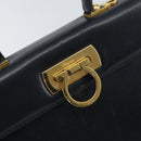 Salvatore Ferragamo Gancini Hand Bag Leather Navy Gold Auth 162408-18