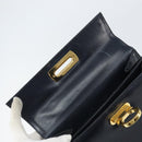 Salvatore Ferragamo Gancini Hand Bag Leather Navy Gold Auth 162408-9