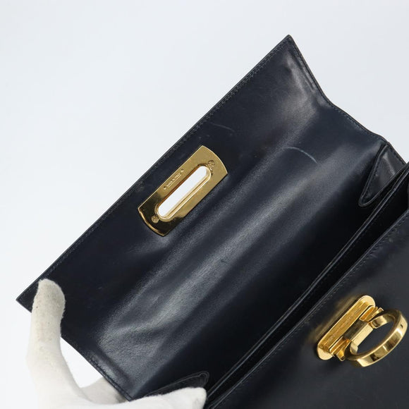 Salvatore Ferragamo Gancini Hand Bag Leather Navy Gold Auth 162408