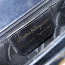 Salvatore Ferragamo Gancini Hand Bag Leather Navy Gold Auth 162408-12