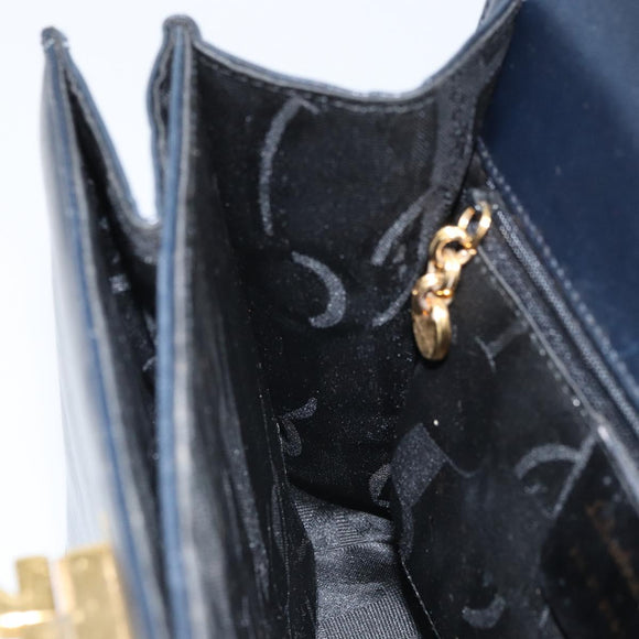 Salvatore Ferragamo Gancini Hand Bag Leather Navy Gold Auth 162408