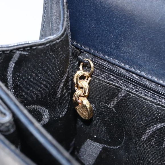 Salvatore Ferragamo Gancini Hand Bag Leather Navy Gold Auth 162408