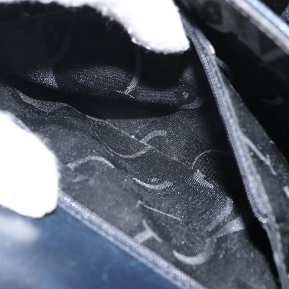 Salvatore Ferragamo Gancini Hand Bag Leather Navy Gold Auth 162408