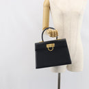 Salvatore Ferragamo Gancini Hand Bag Leather Navy Gold Auth 162408-23