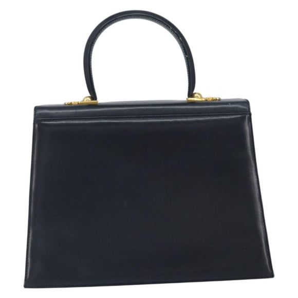 Salvatore Ferragamo Gancini Hand Bag Leather Navy Gold Auth 162408